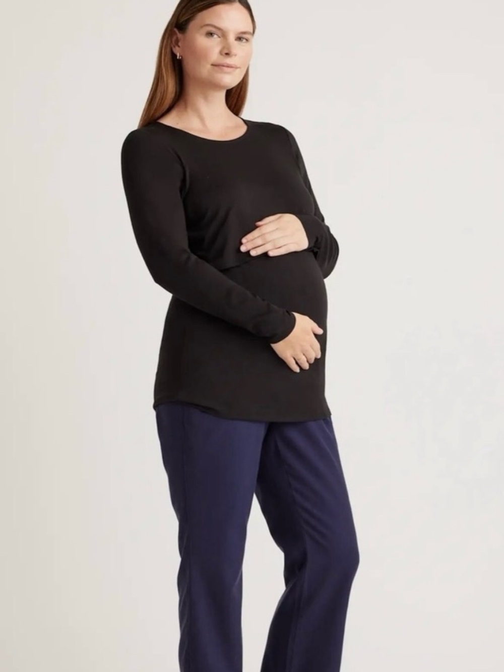 NWT Quince Jersey Tencel Maternity Nursing Long Sleeve Scoop Neck Top Black XL